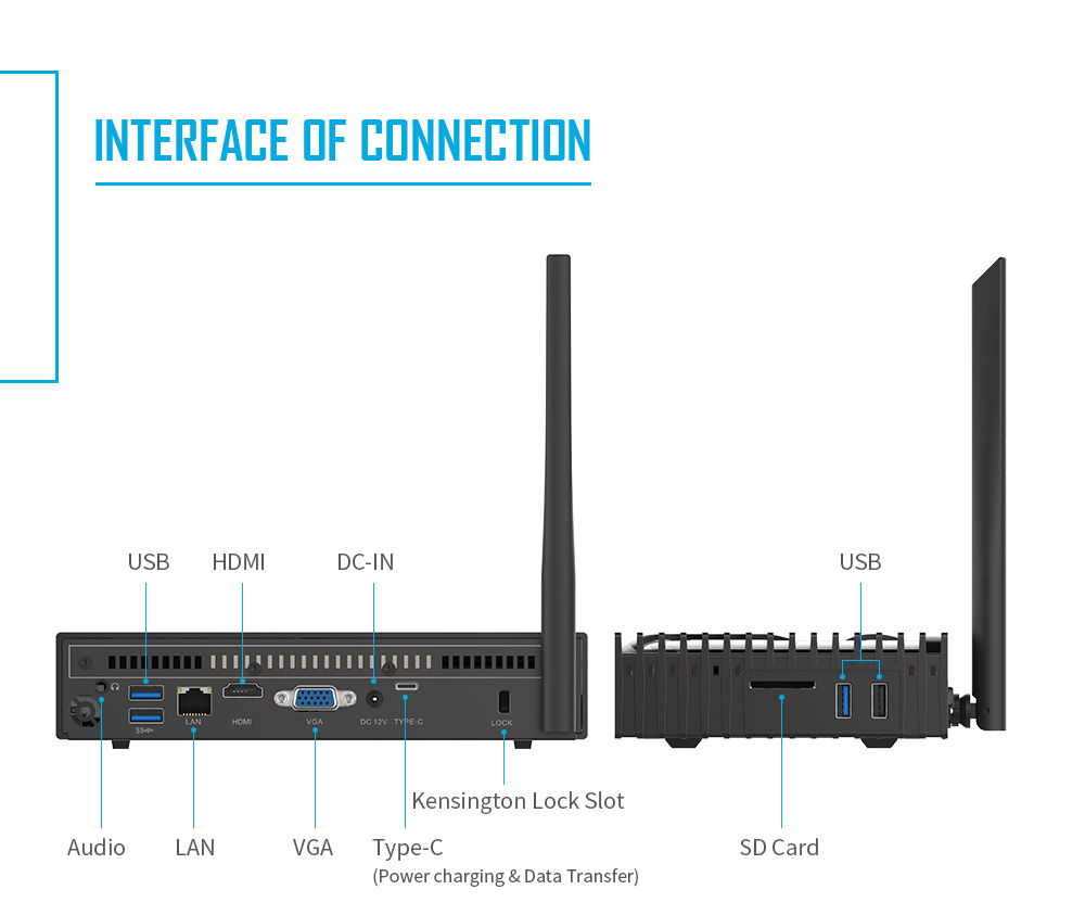 [HK Stock]MELE PCG35 Apo Licensed Windows 10 4GB/32GB Fanless Desktop Mini PC Intel Apollo Lake J3455 4K HDMI VGA M.2 SSD 2.5" HDD 802.11ac WiFi Gigabit LAN Bluetooth USB3.0 Type-C