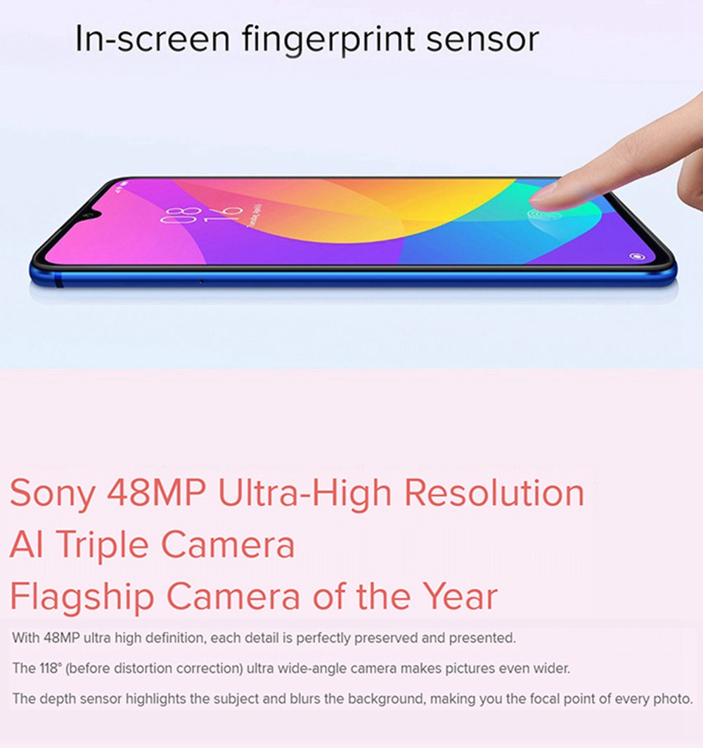 Xiaomi Mi 9 Lite 6.39 Inch 4G LTE Smartphone Snapdragon 710 6GB 128GB 48.0MP+8.0MP+2.0MP Triple Rear Cameras Fingerprint ID Dual SIM MIUI 10 Global Version - Blue