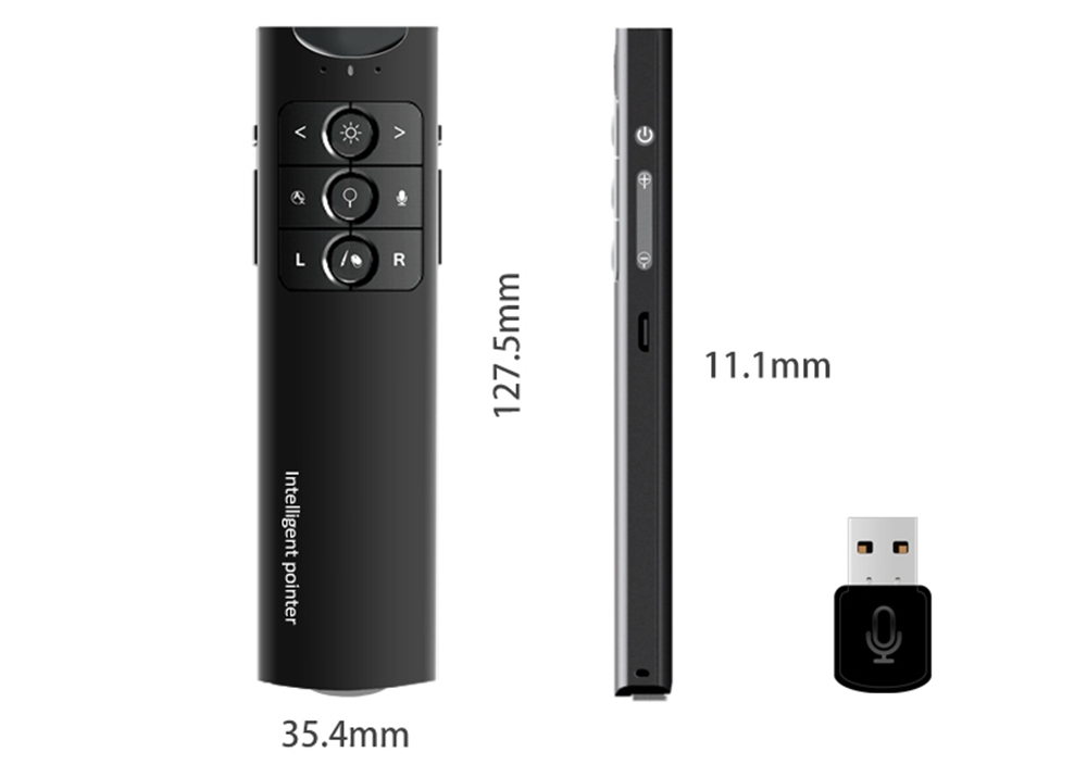 2.4g 1200 DPI Wireless Intelligent Pointer Remote Control Optical Projection Flip Pen - Black
