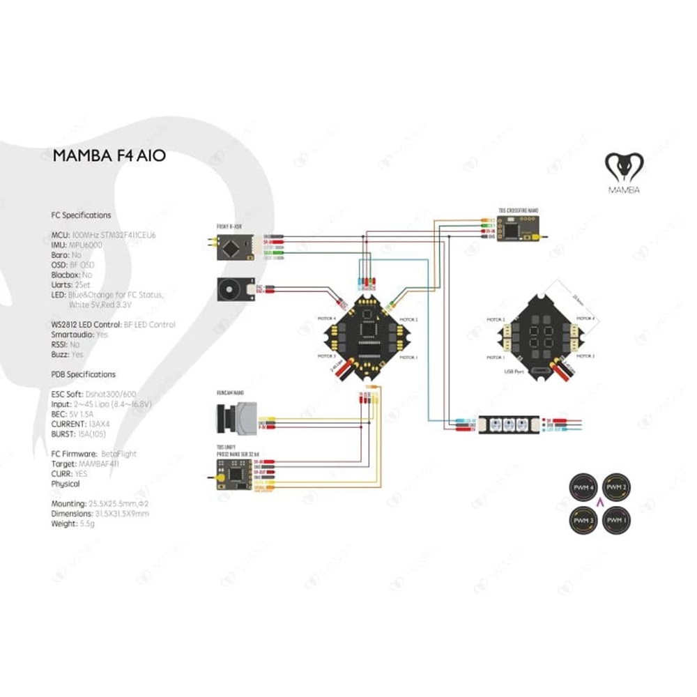 Diatone MAMBA F411AIO Integrated OSD 5V/1.5A Flight Control 2-4S 13A 4IN1 Dshot600 ESC For FPV Racing Drone