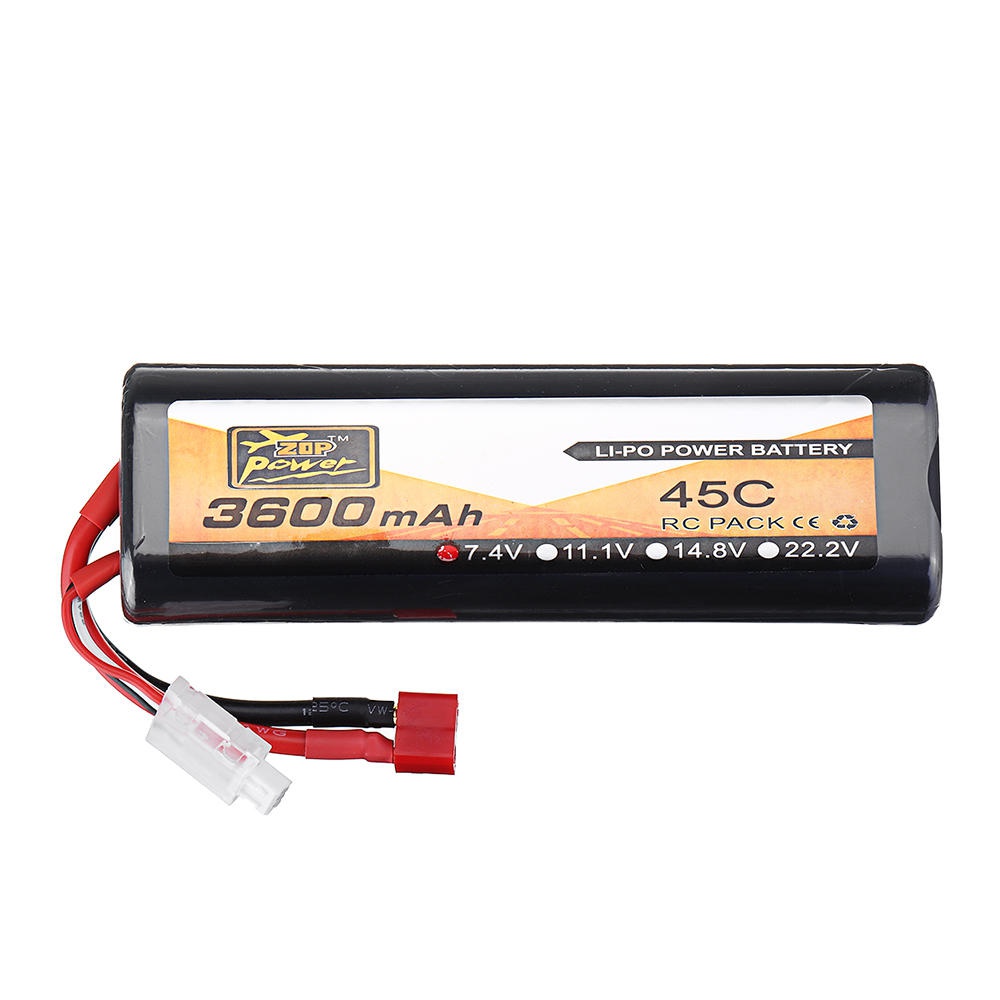ZOP Power 2S 7.4V 3600mAh 45C T Plug Oval Lipo Battery For RC Car Model