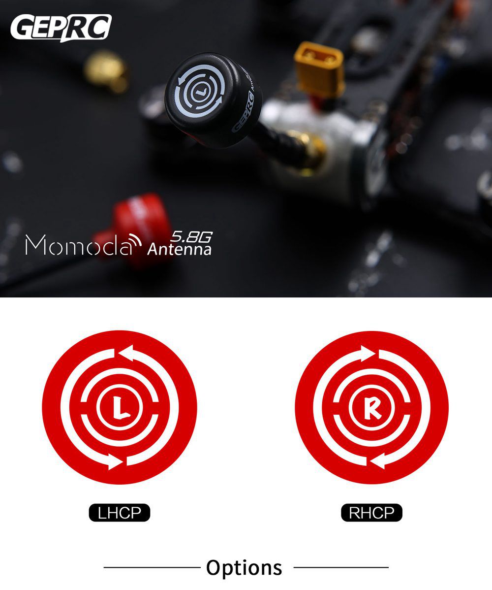 2PCS Geprc Momoda 5.8G 2dBi RHCP MMCX FPV Antenna For FPV Goggles Monitor Racing Drone - Red