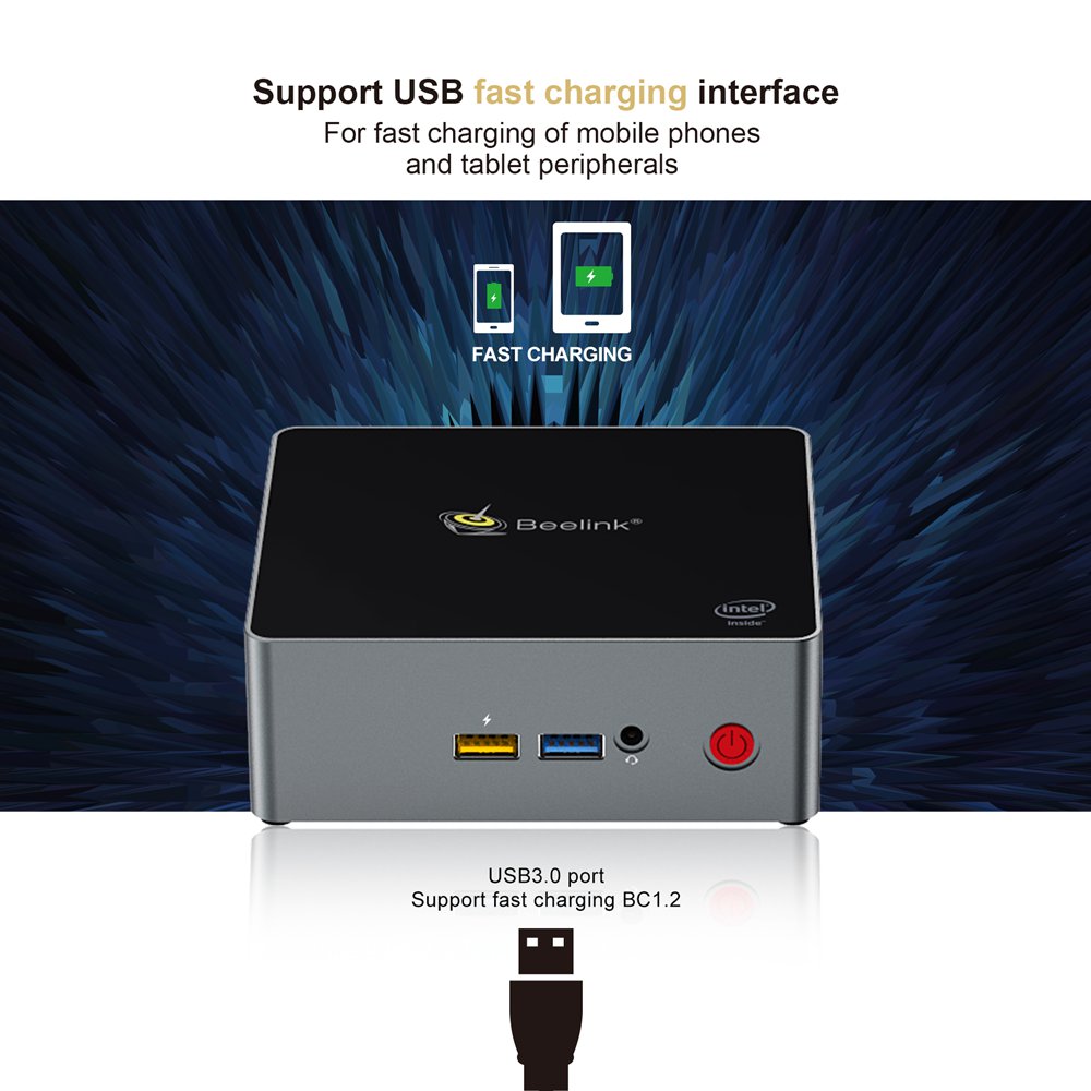 Beelink J34 Intel Apollo Lake J3455 Windows 10 Mini PC 8GB DDR3L 128GB SSD SATA HDD 2.4G+5G WiFi Gigabit Lan HDMI*2 USB3.0 *4 BC1.2 Fast Charging