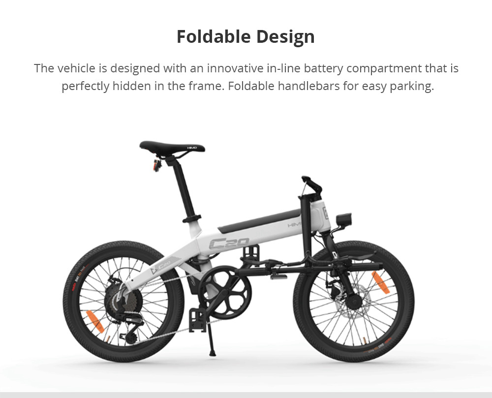 Xiaomi HIMO C20 Foldable Electric Moped Bicycle 250W Motor Max 25km/h 10Ah Battery Hidden Inflator Pump Variable Speed Drive - White