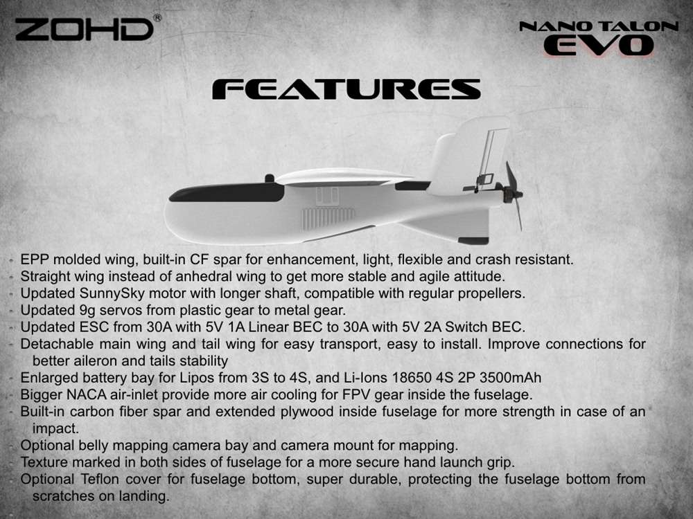 ZOHD Nano Talon EVO 860mm Wingspan AIO V-Tail EPP Molded FPV Fixed Wing RC Airplane PNP With Power System - W/O FPV System