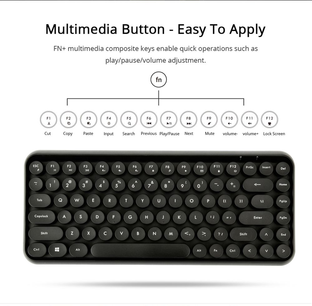 Ajazz 308i Bluetooth Wireless Keyboard 84 Classic Round Keys - Dazzle Colour