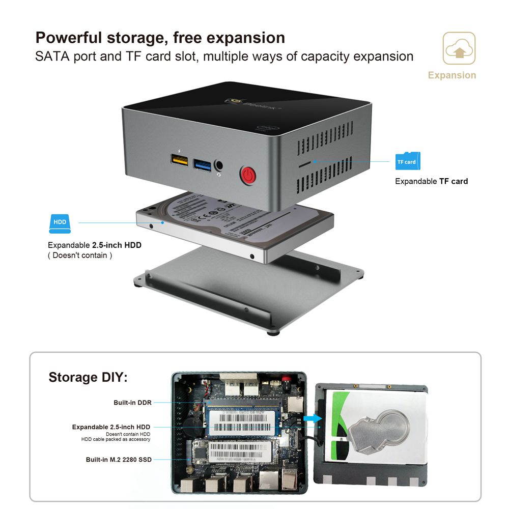 Beelink J34 Intel Apollo Lake J3455 Windows 10 Mini PC 8GB DDR3L 128GB SSD SATA HDD 2.4G+5G WiFi Gigabit Lan HDMI*2 USB3.0 *4 BC1.2 Fast Charging