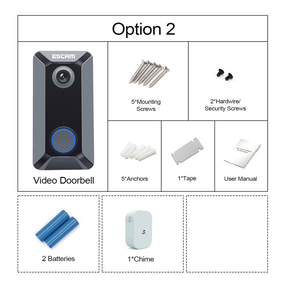 ESCAM V6 Network Smart Doorbell Security Monitoring Cloud Storage HD Camera - Include Chime And Battery