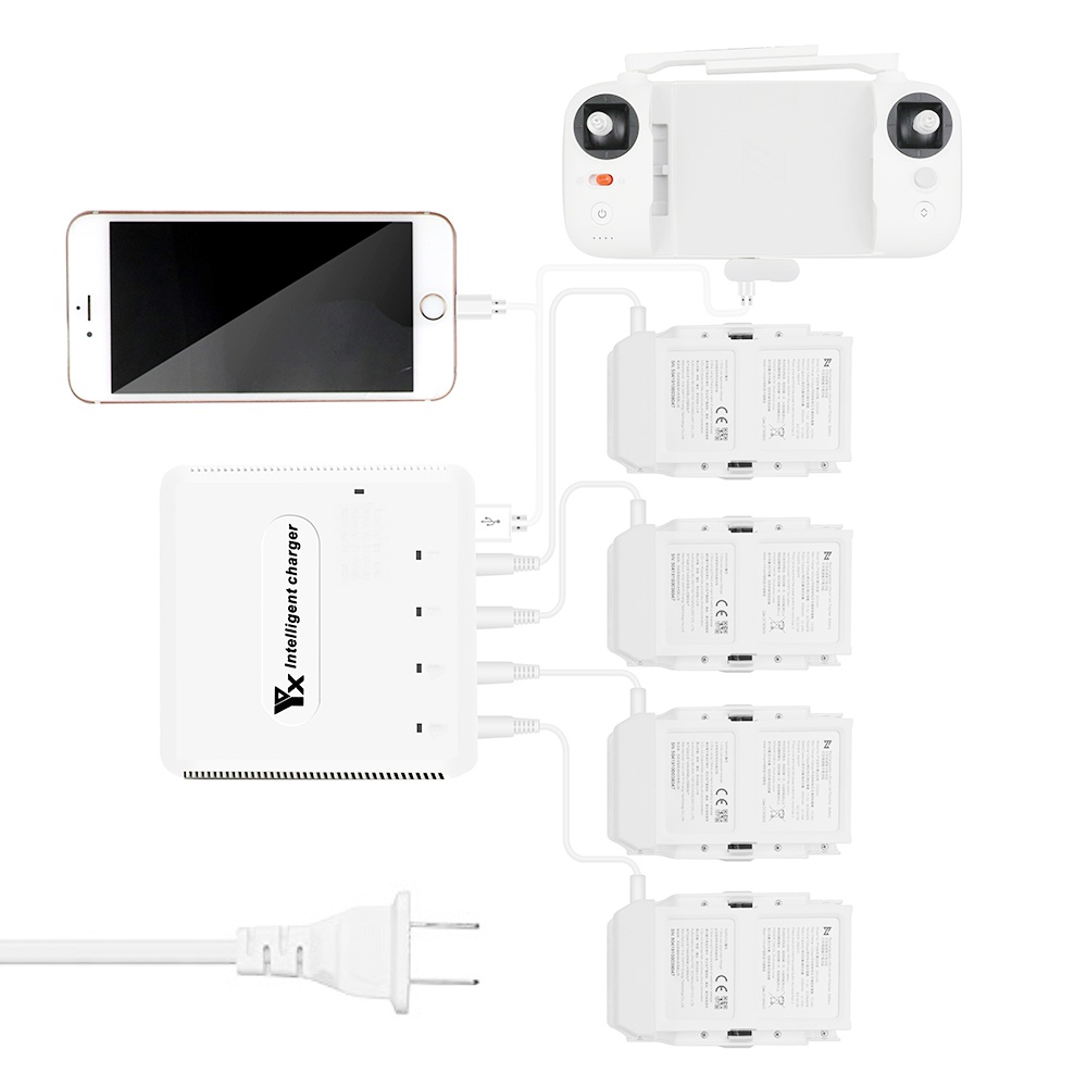 YX Intelligent Charger With 4 Battery Charing Ports 2 USB Interface For FIMI X8 SE Lipo Battery Remote Control - US Plug