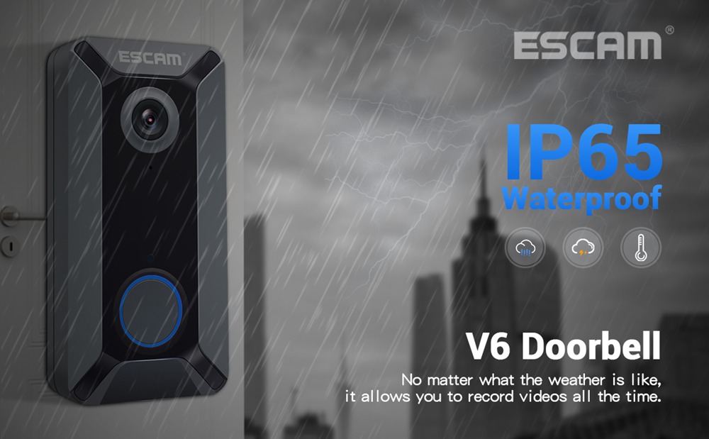 ESCAM V6 Network Smart Doorbell Security Monitoring Cloud Storage HD Camera - Include Chime And Battery