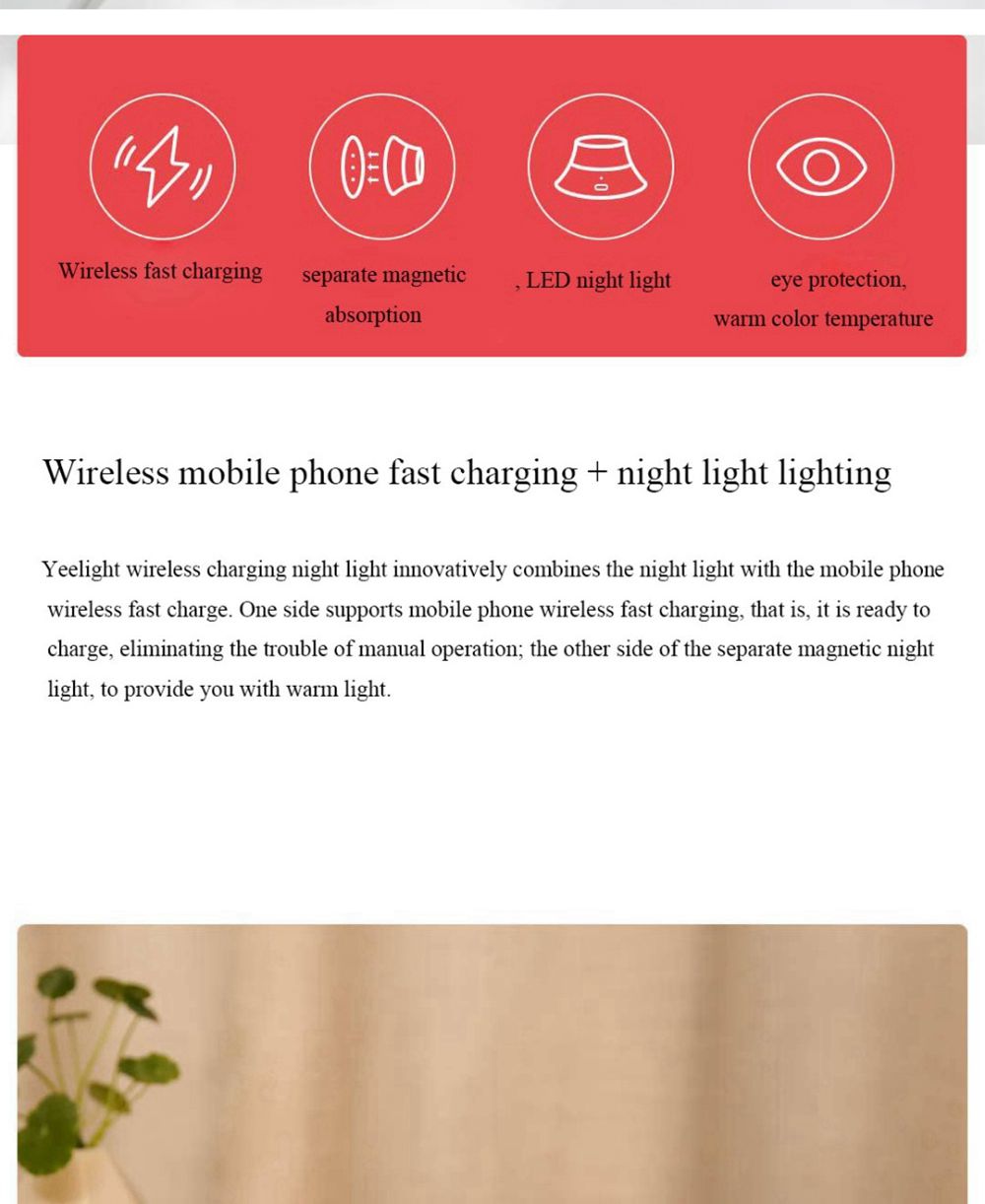 Yeelight YLYD04YL Wireless Charging Smart Night Light With Phone Quick Charger - White