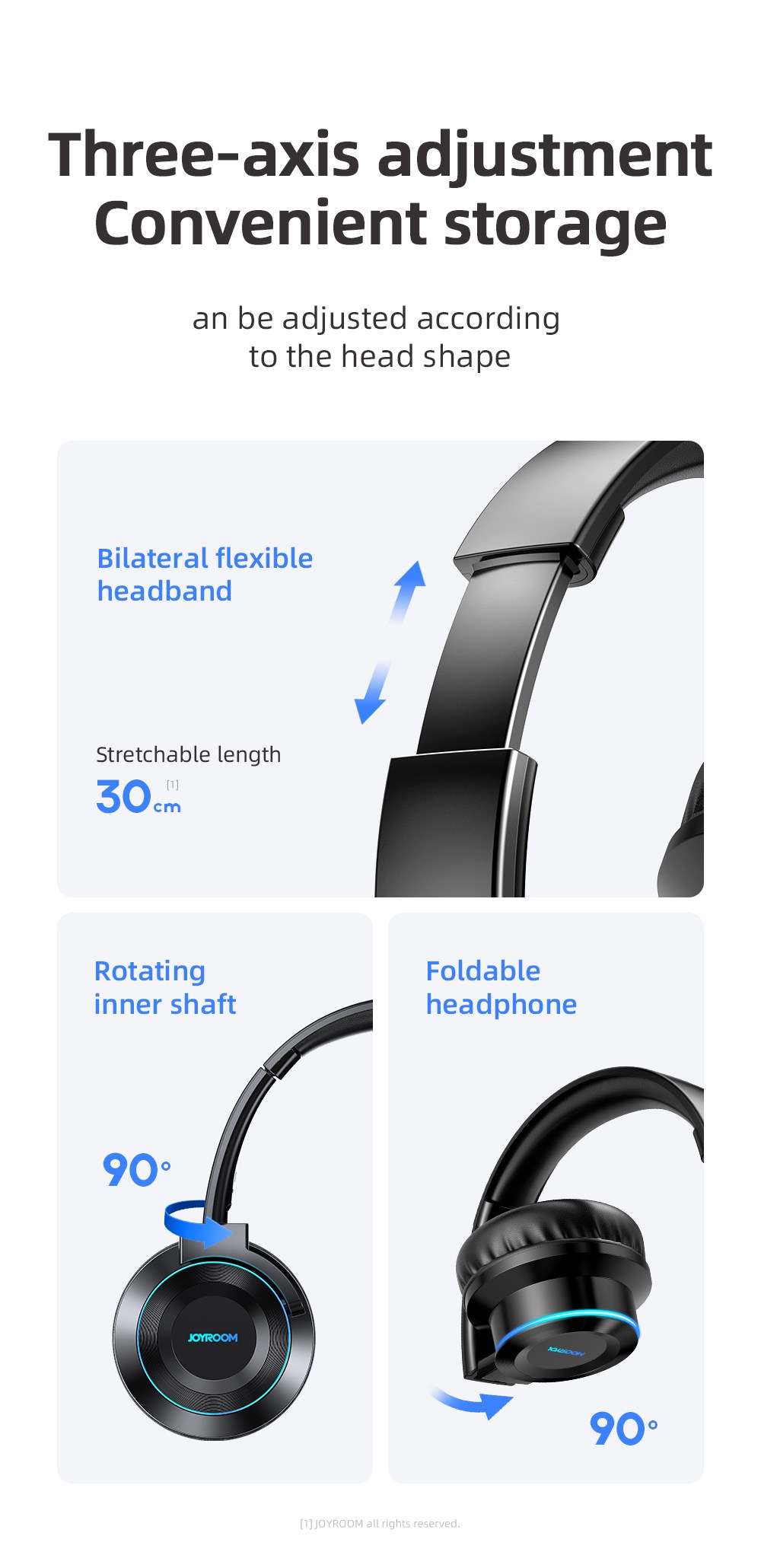 JOYROOM JR-H16 3.5mm Bluetooth 5.0 Headset CVC 6.0 1000mAh Battery 40mm Iron Driver Unit