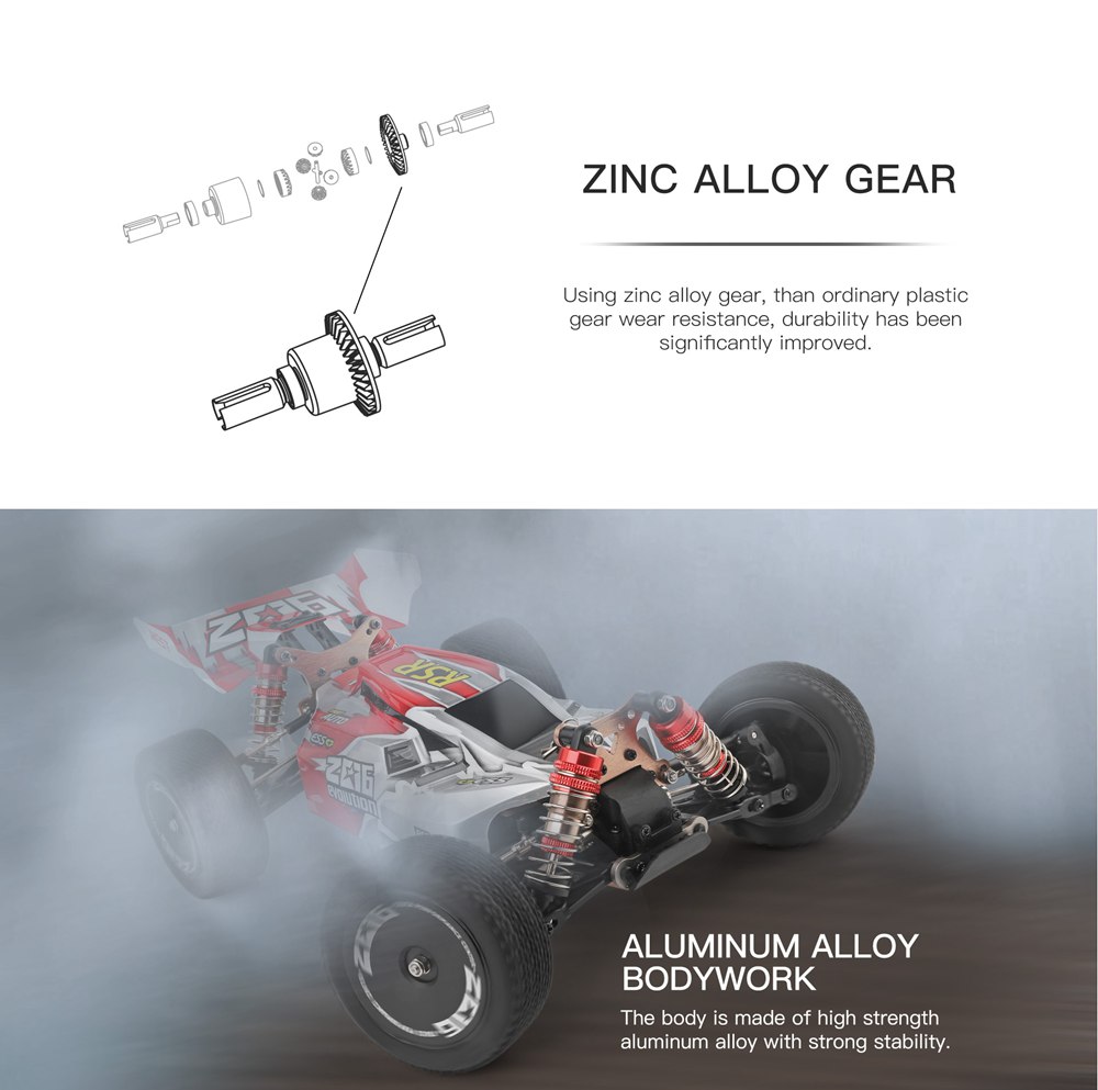 Wltoys 144001 Driving 1/14 2.4G 4WD 60km/h Electric Brushed Off-Road Buggy RC Car RTR - Red