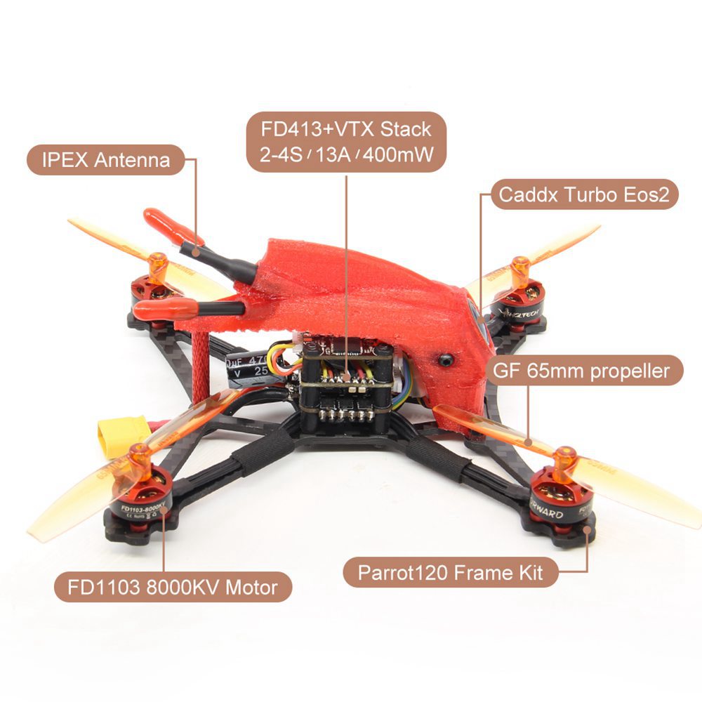 HGLRC Parrot120 2.5 Inch 2-3S Toothpick FPV Racing Drone FD411 OSD 13A 5.8G 400mW Caddx Turbo Eos2 Cam PNP - Without Receiver
