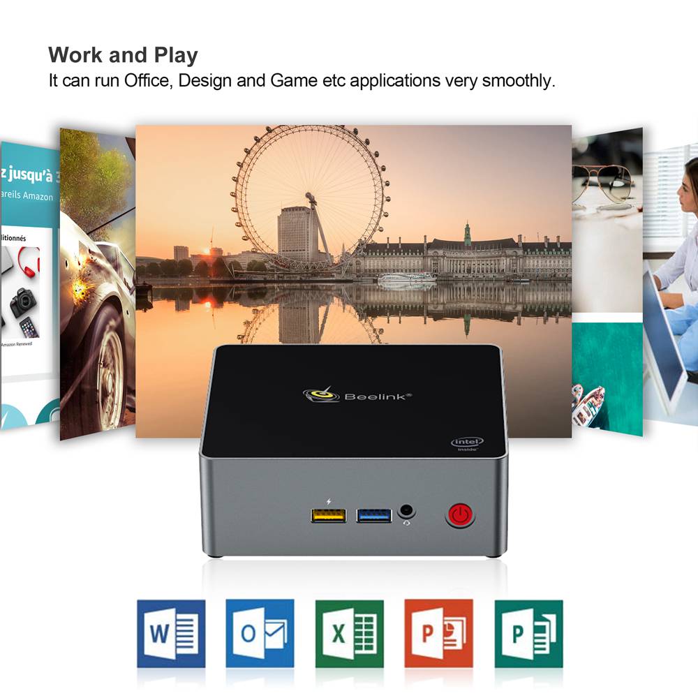 Beelink J34 Intel Apollo Lake J3455 Windows 10 Mini PC 8GB DDR3L 128GB SSD SATA HDD 2.4G+5G WiFi Gigabit Lan HDMI*2 USB3.0 *4 BC1.2 Fast Charging