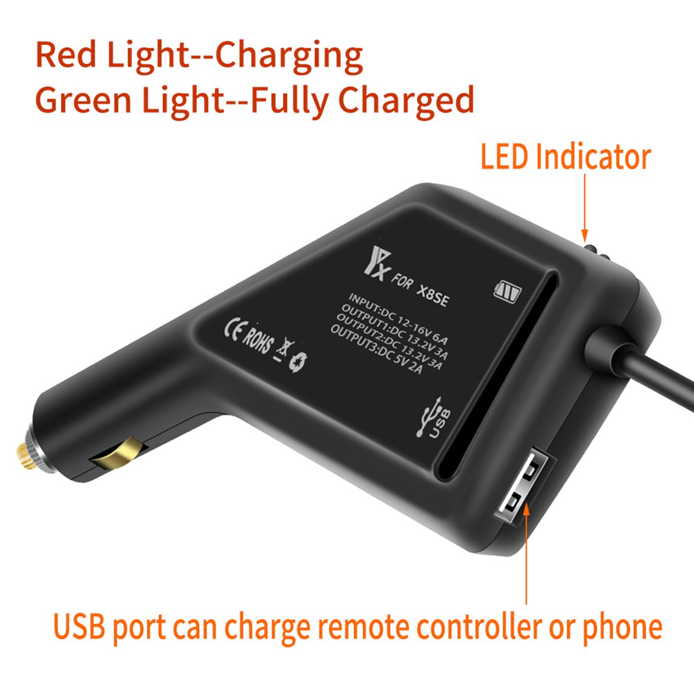 YX 1To3 Multi-Protection Car Charger For FIMI X8 SE RC Drone