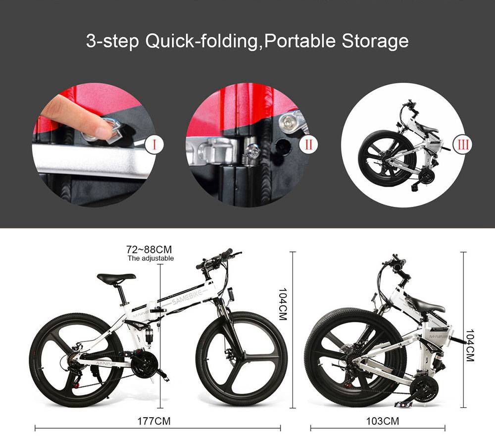 Samebike LO26 Smart Folding Electric Moped Bike 350W Motor 10Ah Battery Max 35km/h 26 Inch Tire - Black