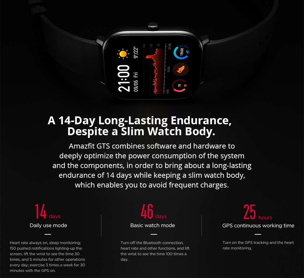 AMAZFIT GTS Smart Sports Watch 1.65 inch Retina Display Modular Dial 5ATM GPS Metal Body English Version - Black