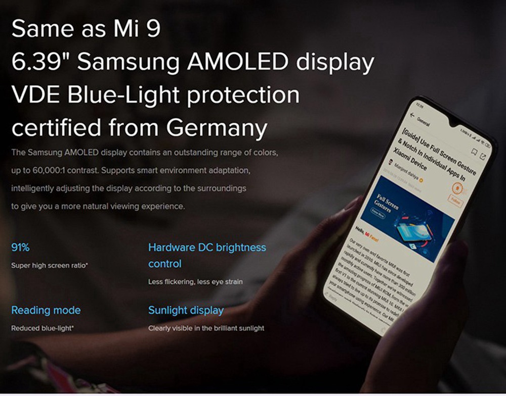 Xiaomi Mi 9 Lite 6.39 Inch 4G LTE Smartphone Snapdragon 710 6GB 128GB 48.0MP+8.0MP+2.0MP Triple Rear Cameras Fingerprint ID Dual SIM MIUI 10 Global Version - Blue