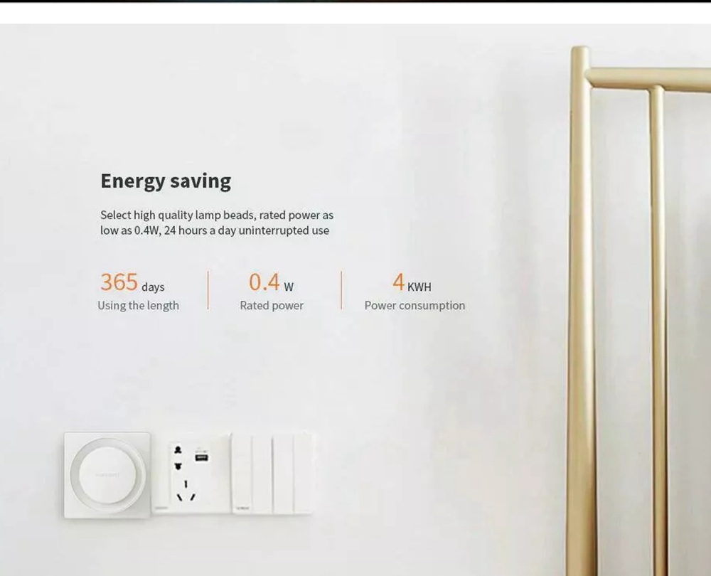 Xiaomi Yeelight YLYD11YL Light Sensor Plug-in LED Night Light Ultra-Low Power Consumption EU Plug - White