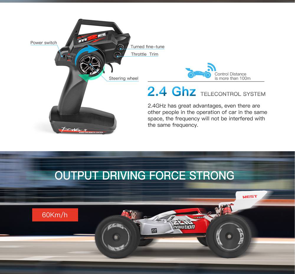 Wltoys 144001 Driving 1/14 2.4G 4WD 60km/h Electric Brushed Off-Road Buggy RC Car RTR - Red