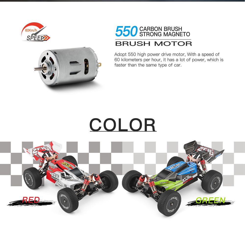 Wltoys 144001 Driving 1/14 2.4G 4WD 60km/h Electric Brushed Off-Road Buggy RC Car RTR - Red