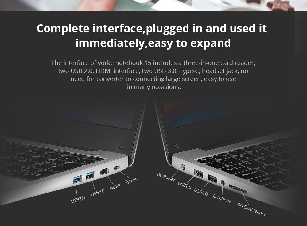 VORKE Notebook 15 4G Laptop Intel Core i7-4500U 15.6'' Screen 1920*1080 Windows 10 8GB DDR3 256GB SSD - Silver