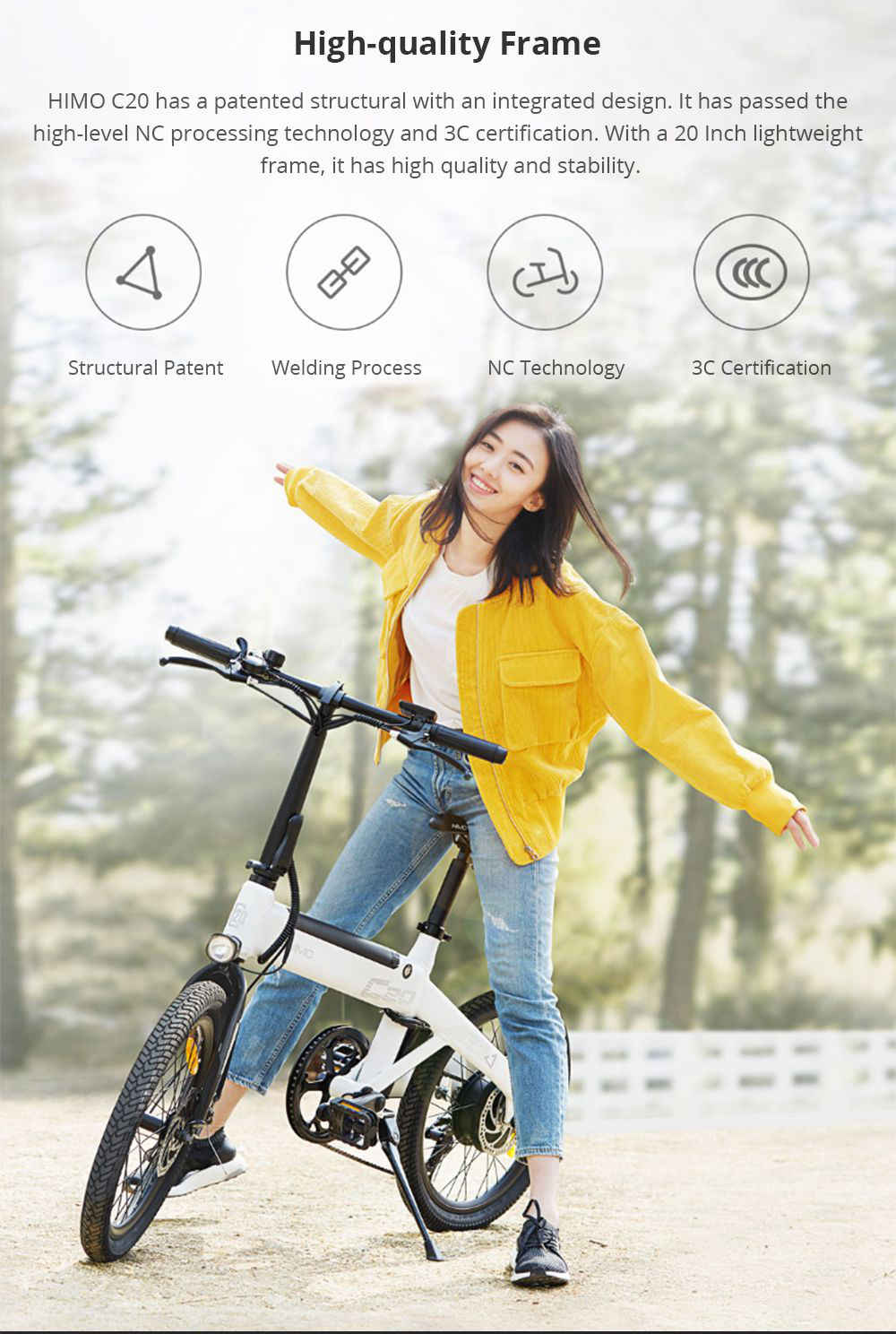 Xiaomi HIMO C20 Foldable Electric Moped Bicycle 250W Motor Max 25km/h 10Ah Battery Hidden Inflator Pump Variable Speed Drive - Gray