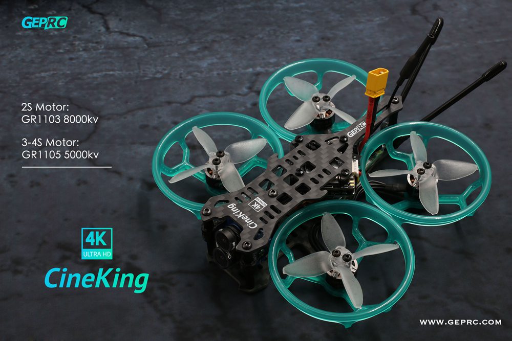 Geprc CineKing 4K 2 Inch 3-4S Motor FPV Racing Drone With Stable F411 FC 12A ESC 5.8G 200mW VTX Caddx Tarsier Cam BNF Version - Frsky R-XSR Receiver