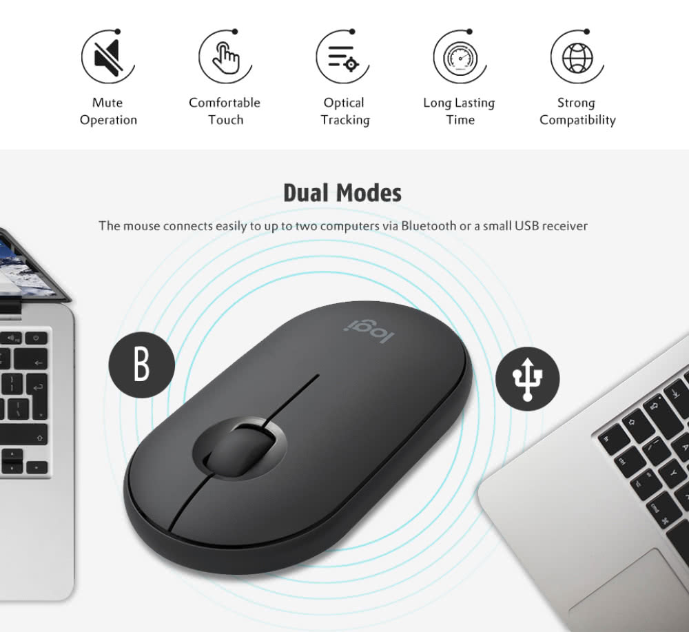 Logitech Pebble Wireless Dual Modes Connection Mouse Black