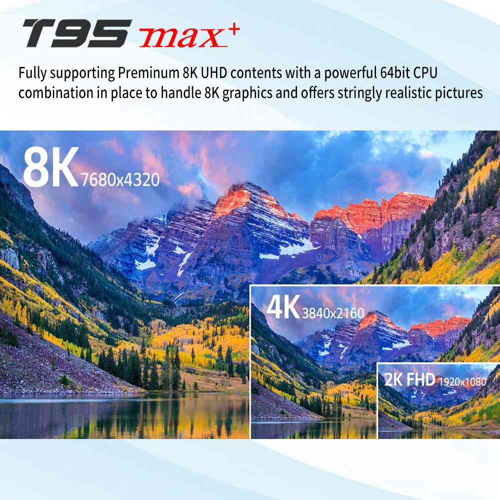 T95 MAX+ Amlogic S905x3 Android 9.0 8K Video Decode TV Box Google Play 4GB/32GB USB3.0 2.4G+5G WiFi Bluetooth 100Mbps LAN