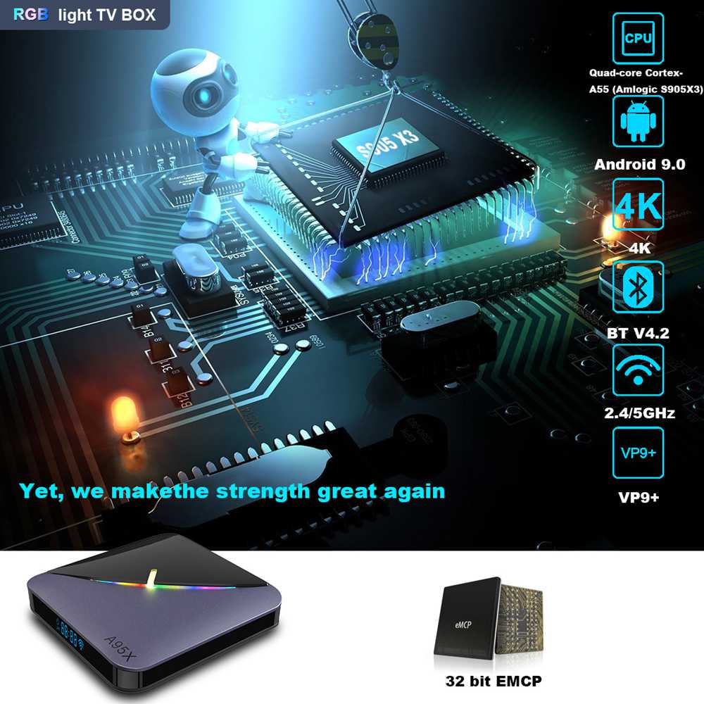 A95X F3 Amlogic S905x3 8K Video Decode Android 9.0 TV Box RGB Light 4GB/32GB 2.4G+5.8G WiFi Bluetooth LAN USB3.0 Youtube Netflix