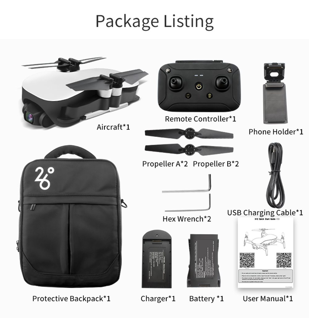 JJRC X12 AURORA 4K 5G WIFI 1.2km FPV GPS Foldable RC Drone With 3Axis Gimbal 50X Digital Zoom Ultrasonic Positioning RTF - White Two Batteries with Bag