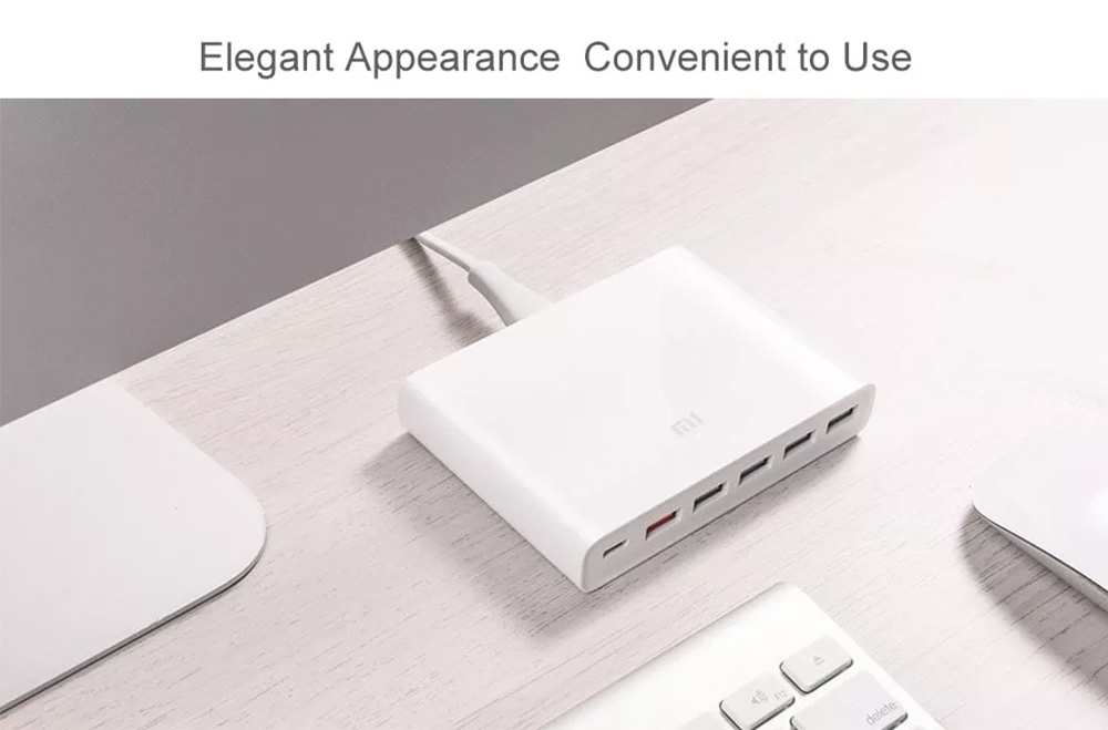 Xiaomi 60W Fast Charger Power Adapter 6 Ports Support QC 3.0 Quick Charge Protocal - White