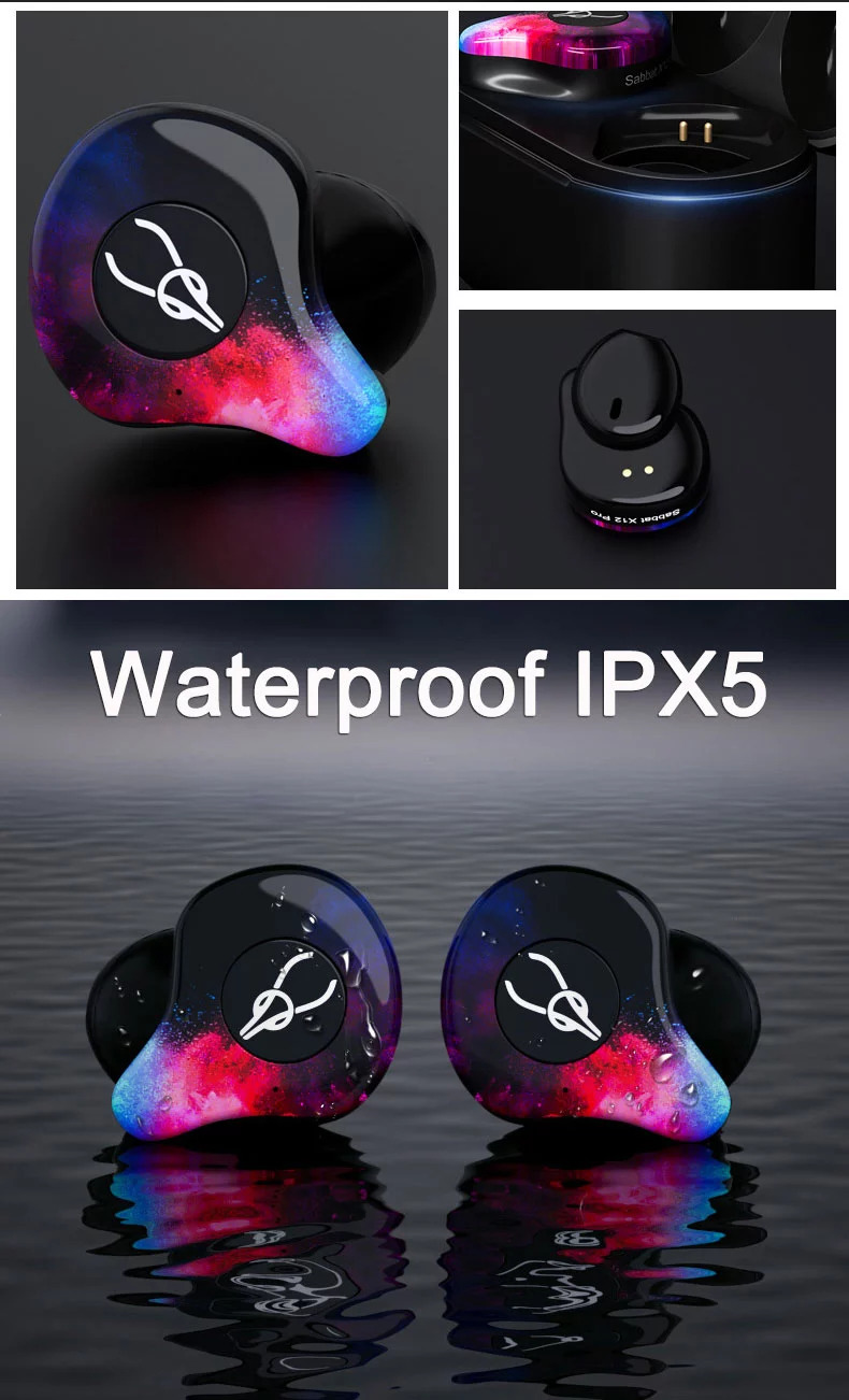 Sabbat X12 Pro Bluetooth 5.0 TWS Earbuds Surround Sound Noise Cancelling IPX5 Water Resistant - Black