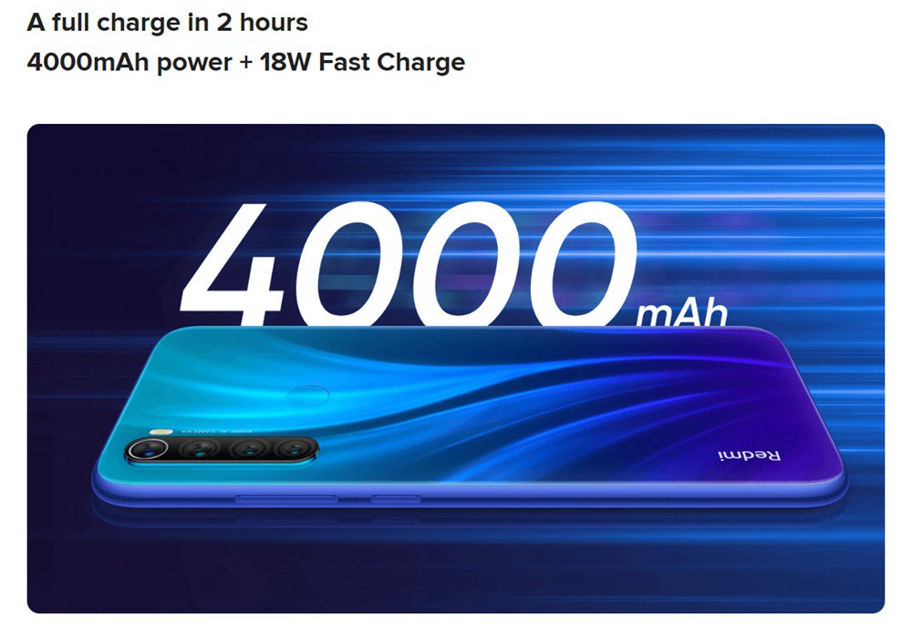 Xiaomi Redmi Note 8 6.3 Inch 4G LTE Smartphone Snapdragon 665 4GB 64GB 48.0MP+8.0MP+2.0MP+2.0MP Quad Rear Cameras Fingerprint ID Dual SIM Android 9.0 Global Version - Blue