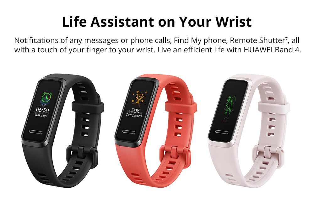 HUAWEI Band 4 Smart Bracelet 0.96 Inch AMOLED Touch Large Color Screen 5ATM Blood Oxygen Heart Rate Monitor Swimming Posture Recognition - Pink
