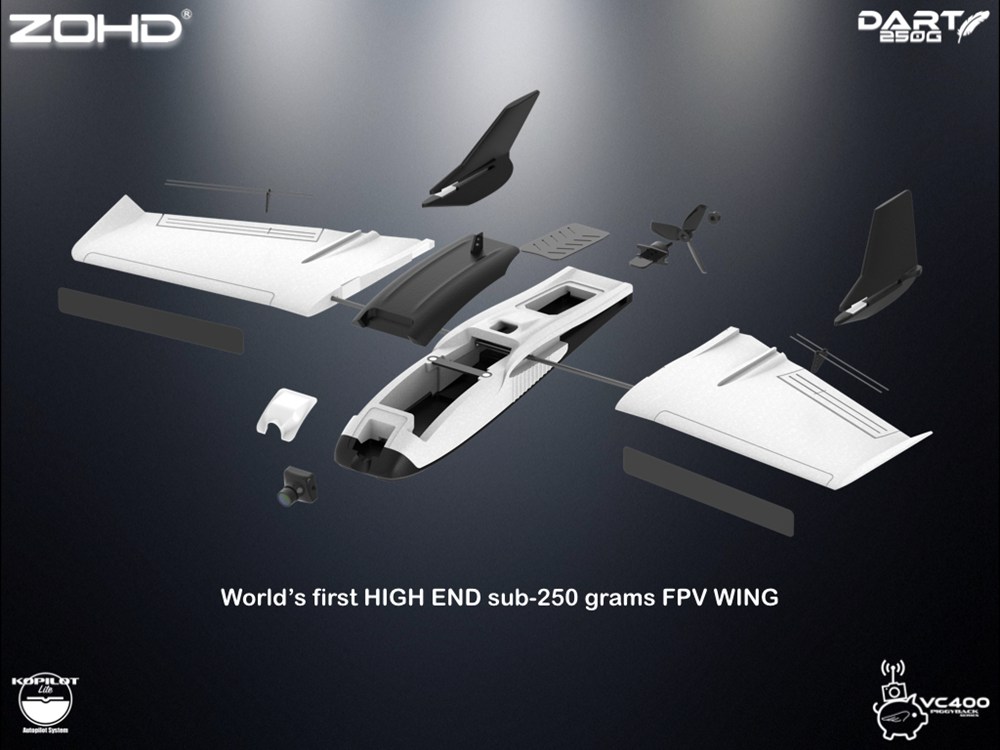 ZOHD Dart250G 570mm Wingspan Sub-250 Grams Sweep Forward Wing AIO EPP FPV RC Airplane With Power System Parts - FPV Ready Version