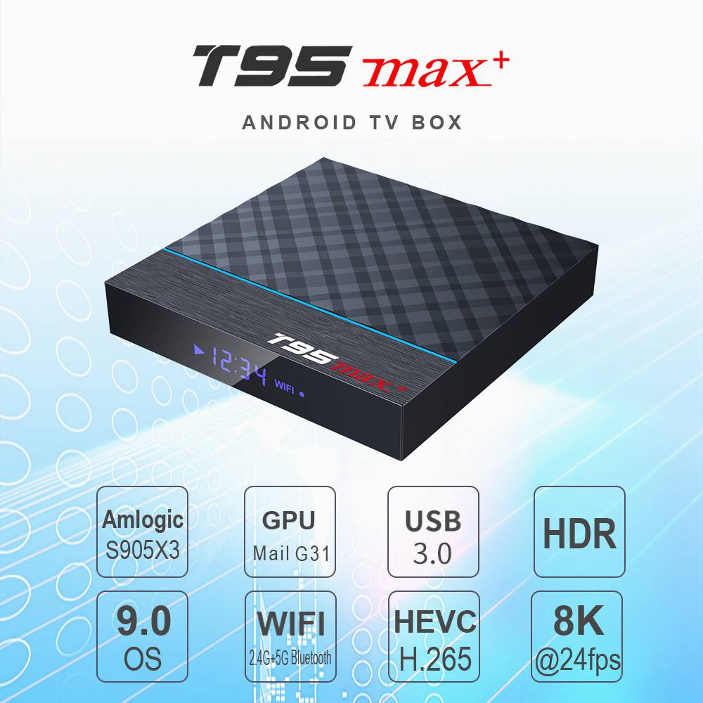 T95 MAX+ Amlogic S905x3 Android 9.0 8K Video Decode TV Box Google Play 4GB/32GB USB3.0 2.4G+5G WiFi Bluetooth 100Mbps LAN