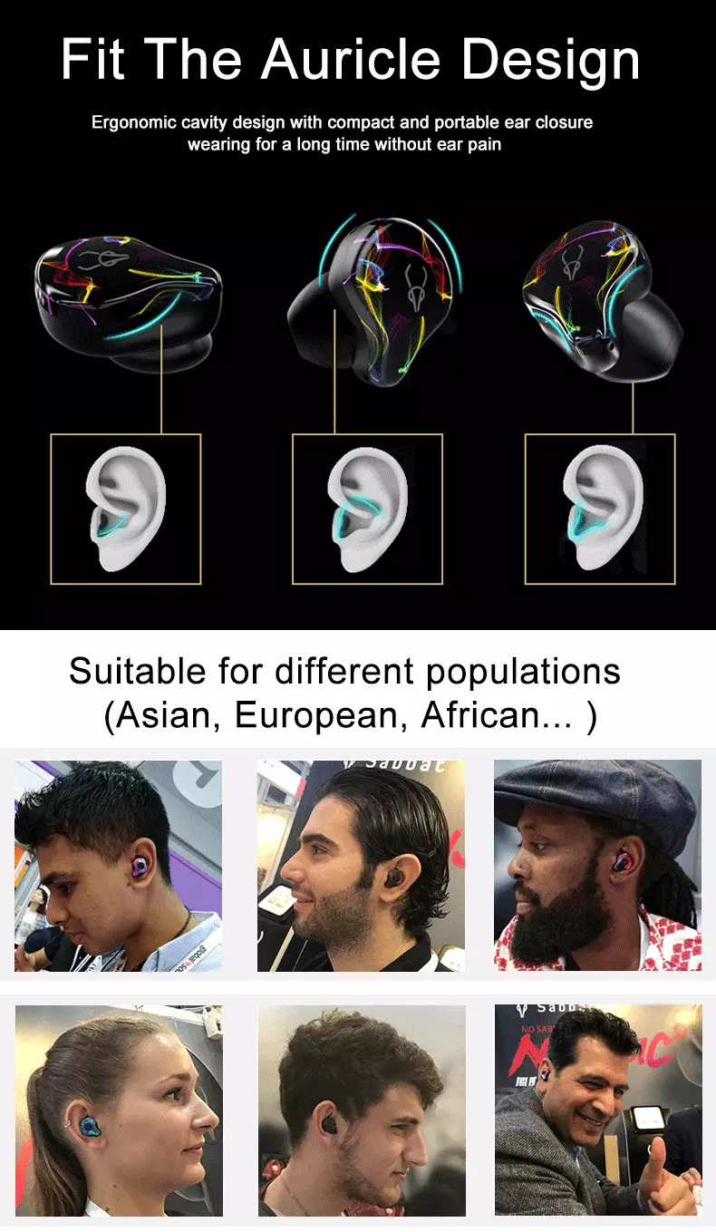 Sabbat X12 Pro Bluetooth 5.0 TWS Earbuds Surround Sound Noise Cancelling IPX5 Water Resistant - Black