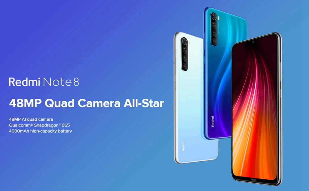 Xiaomi Redmi Note 8 6.3 Inch 4G LTE Smartphone Snapdragon 665 4GB 64GB 48.0MP+8.0MP+2.0MP+2.0MP Quad Rear Cameras Fingerprint ID Dual SIM Android 9.0 Global Version - Blue