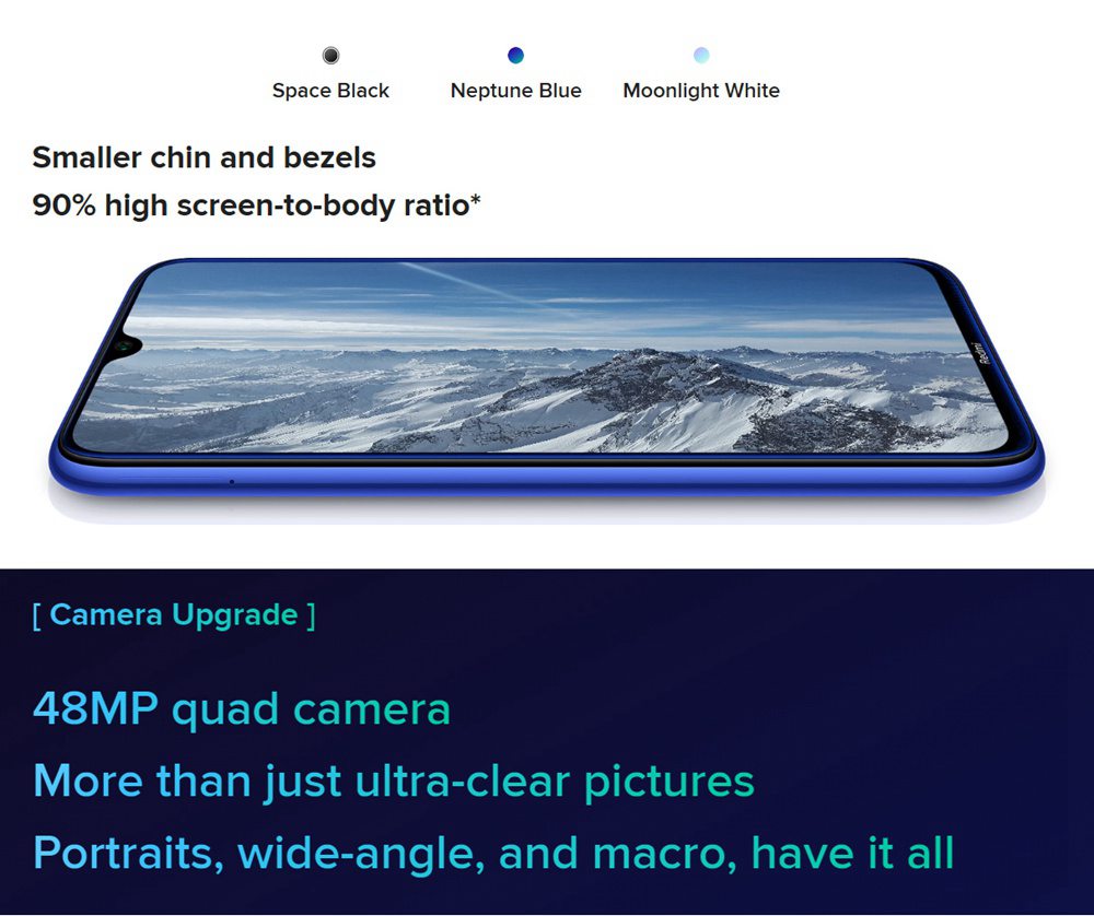 Xiaomi Redmi Note 8 6.3 Inch 4G LTE Smartphone Snapdragon 665 4GB 64GB 48.0MP+8.0MP+2.0MP+2.0MP Quad Rear Cameras Fingerprint ID Dual SIM Android 9.0 Global Version - Blue