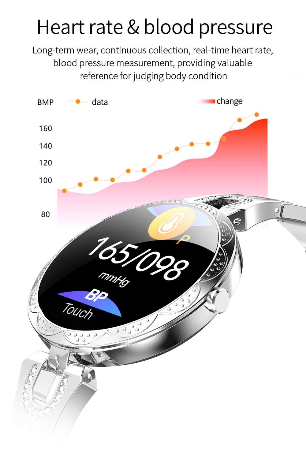 AK15 Women Smart Bracelet 1.08 Inch Color Screen Heart Rate Sleep Monitor IP67 Multiple Sports Modes - Silver