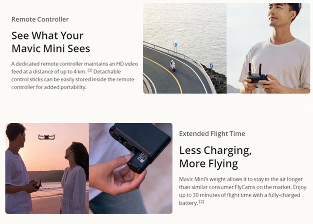 DJI Mavic MINI 4KM FPV 249g Ultralight GPS Foldable RC Drone With 3-Axis 2.7K Gimbal Camera 30mins Flight Time  White - Fly Combo Version