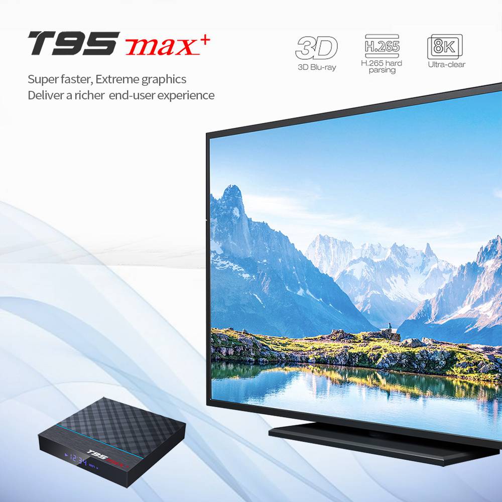 T95 MAX+ Amlogic S905x3 Android 9.0 8K Video Decode TV Box Google Play 4GB/32GB USB3.0 2.4G+5G WiFi Bluetooth 100Mbps LAN