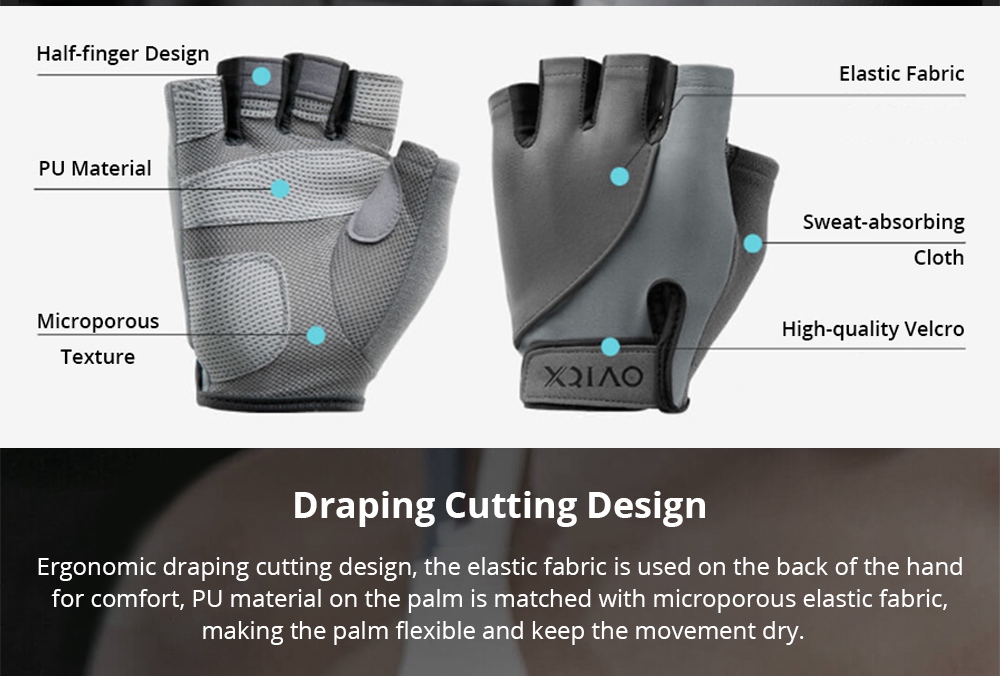 Xiaomi XQIAO Q850 Lightweight Lifting Fitness Gloves Aniti-silp Half Finger Gloves Size S - Gray
