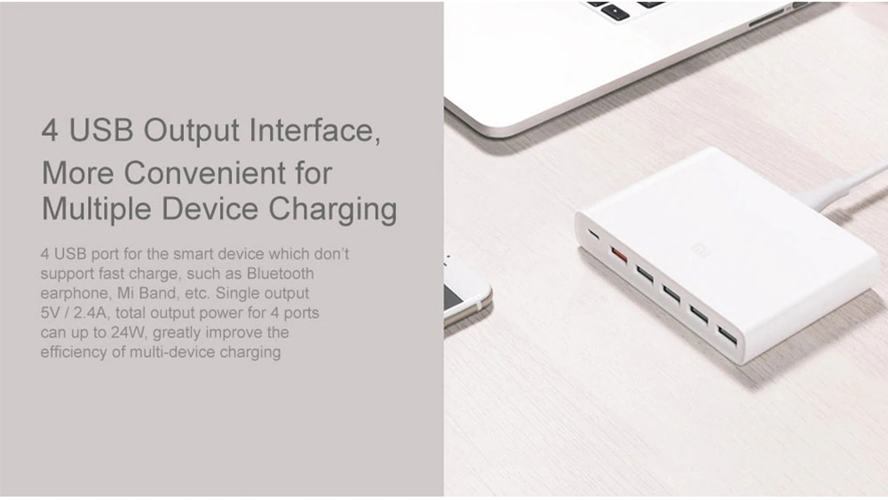Xiaomi 60W Fast Charger Power Adapter 6 Ports Support QC 3.0 Quick Charge Protocal - White