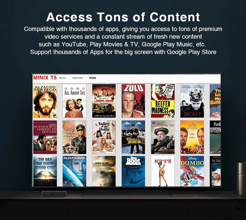 MINIX NEO T5 Amlogic S9052X Android TV 9.0 Google Certificated 4K TV Box Dolby Audio with Dts Listen 2GB/16GB USB 3.0 Bluetooth 2.4G+5G WIFI Gigabit LAN