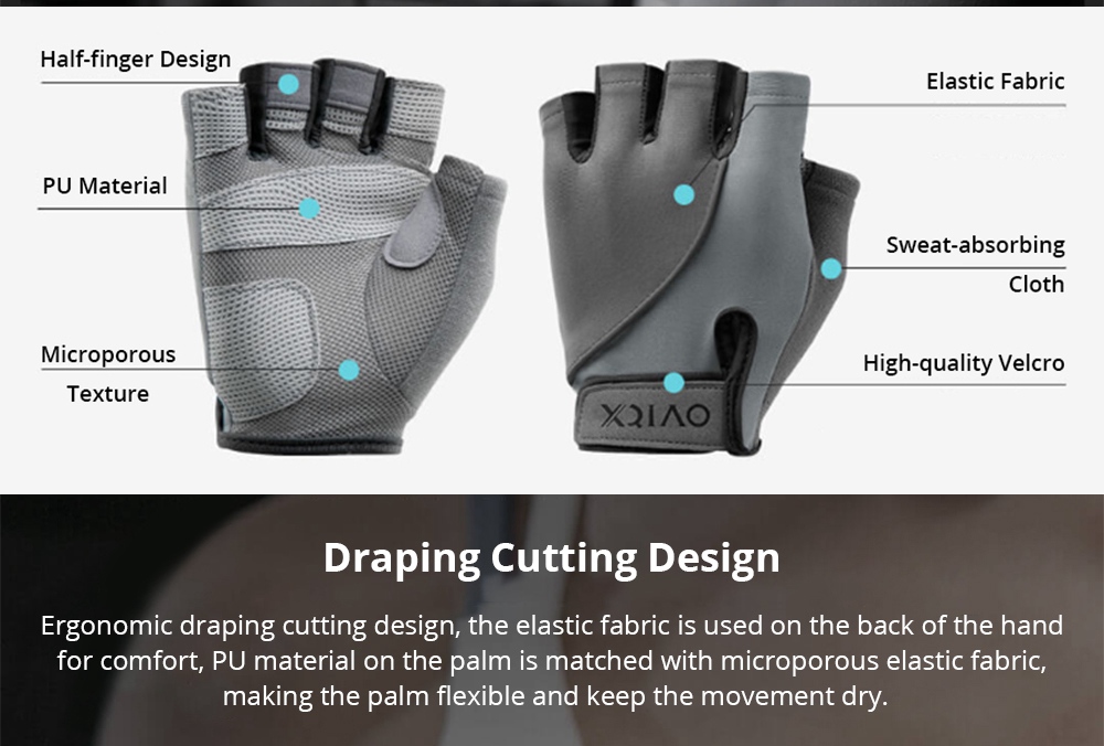 Xiaomi XQIAO Q850 Lightweight Lifting Fitness Gloves Aniti-silp Half Finger Gloves Size M - Gray 8 Xiaomi XQIAO Q850 Lightweight Lifting Fitness Gloves Aniti-silp Half Finger Gloves Size M - Gray