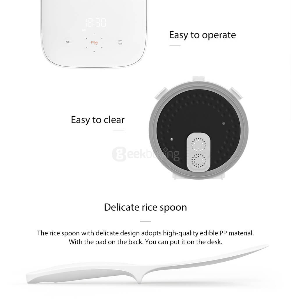 جهاز طهي الأرز Xiaomi Mi الأصلي Mi Jia التعريفي تسخين الضغط طباخ الأرز التحكم الذكي Ih التسخين سعة 3.0 لتر - أبيض